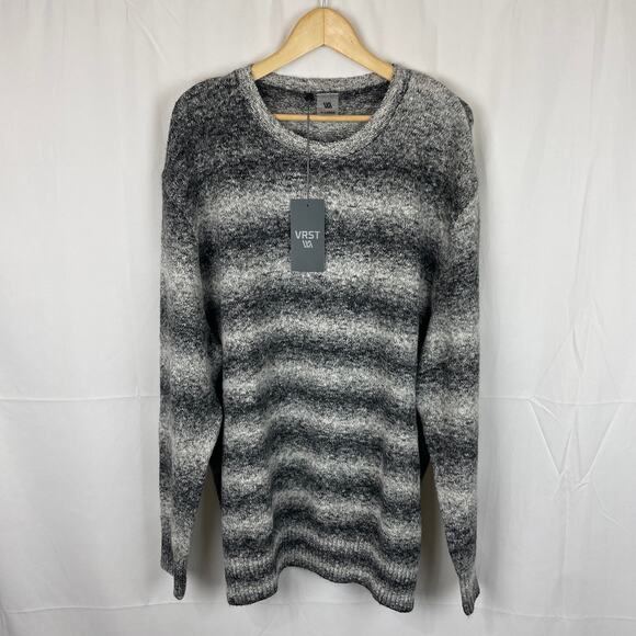 VRST Men's Relaxed Cozy Sweater Charcoal Gray Striped MAX200337 $80 MSRP Size XL - Picture 1 of 9